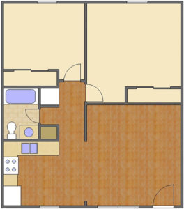 Floorplan: 2 Bedroom, 1 Bath of Broadway Apartments in Auburn, AL
